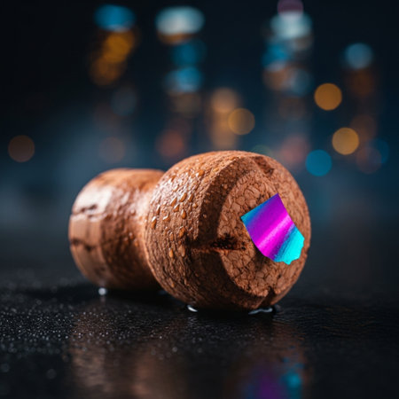 chocolate cork on a dark background with bokeh lightsの素材