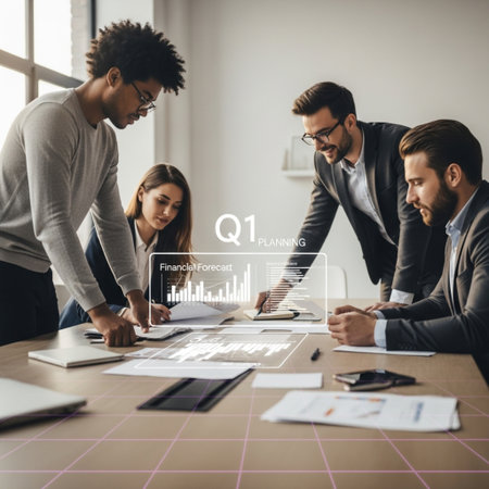 Business people working together in modern office. Teamwork process concept.の素材