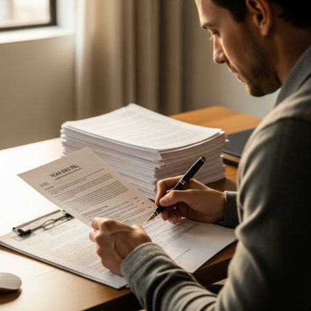 Close-up of a young man signing a contract at the officeの素材