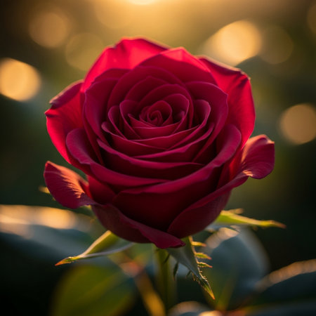 Beautiful red rose with bokeh background. Soft focus.の素材