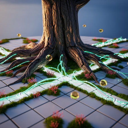 Christmas tree made of led garland on the background of the lakeの素材