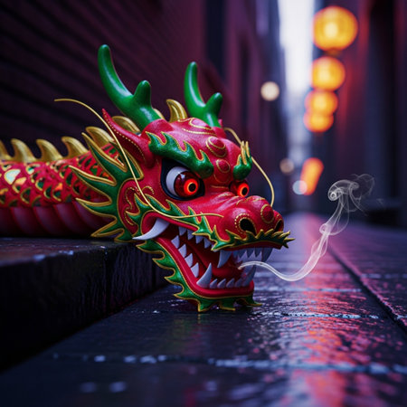 Chinese dragon statue on the stairs. Chinese New Year 2019 concept.の素材