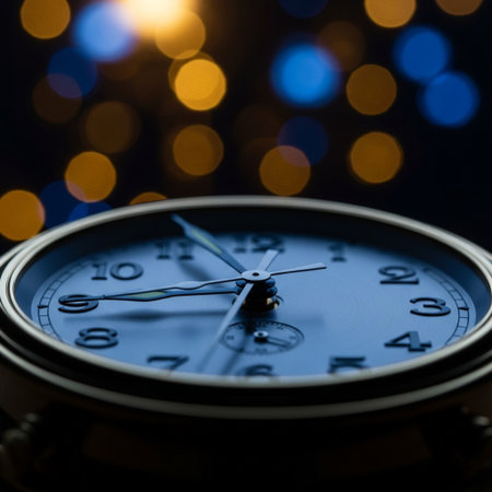 Close up of clock face with bokeh background. Time conceptの素材