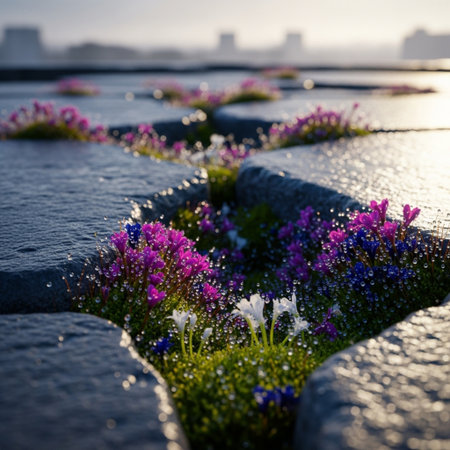 Flower garden in the city of Tokyo in Japan in the early morningの素材