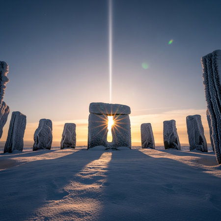 Sunrise over the Stonehenge in Iceland. Winter landscape.の素材