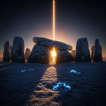 Mysterious Stonehenge in the snow. 3d renderの素材