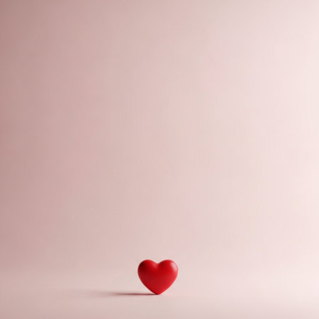 Red heart on a pink background. Valentines day concept. Copy space.の素材