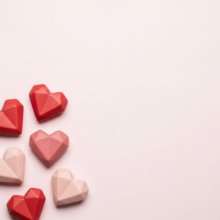 Valentine's day background with red hearts on pastel pink backgroundの素材