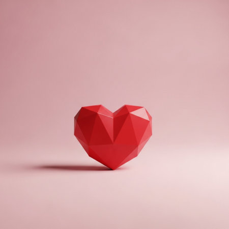 Red polygonal heart on pink background. Valentines day conceptの素材