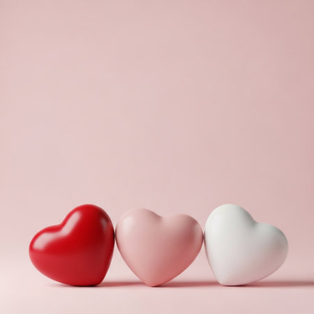 Red and white hearts on pink background. Valentine's day concept.の素材