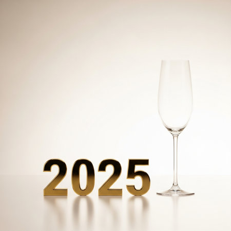 New year 2015 with champagne glass on a white background. 3D illustration.の素材
