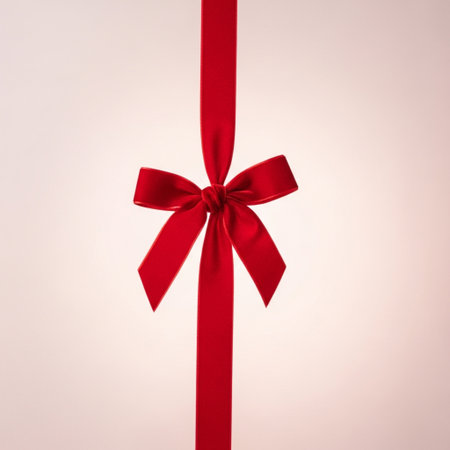 Red ribbon with bow isolated on white background, clipping path included.の素材