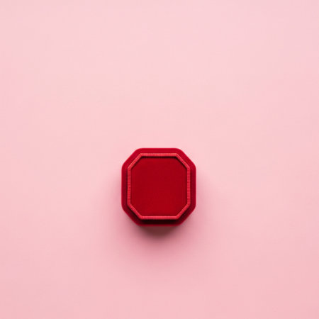 top view of red hexagon on pink background, valentines day conceptの素材