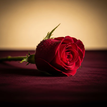 Red rose on a red velvet background. Shallow depth of fieldの素材
