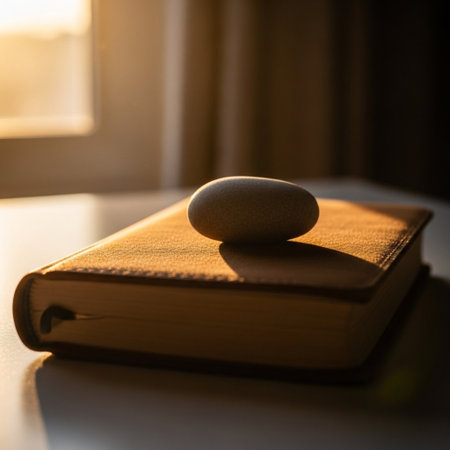 Wooden egg on a book in the morning sunlight. Shallow depth of fieldの素材