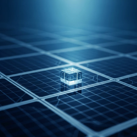solar panel on blue background. 3d rendering toned imageの素材