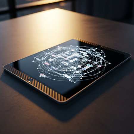 Tablet with a global network on the screen. 3d renderingの素材