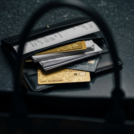 Credit cards and wallet on the black background. Selective focus.の素材