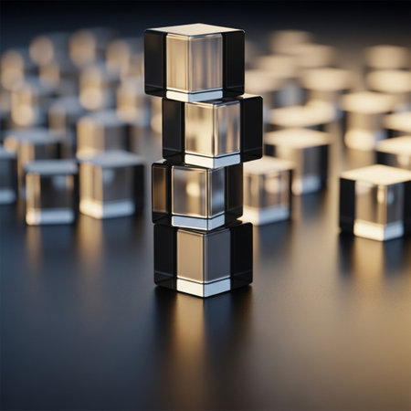 3d illustration of a stack of metallic cubes on a dark backgroundの素材