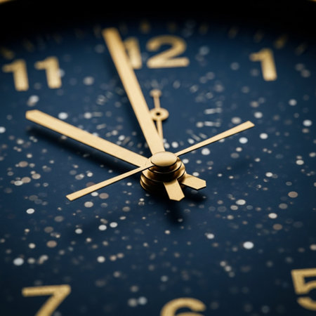 Closeup of clock face. Time concept. Selective focus. Toned.の素材