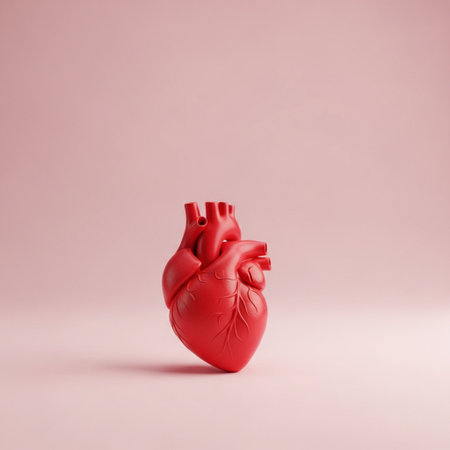 Human heart on a pink background. 3d rendering, 3d illustration.の素材