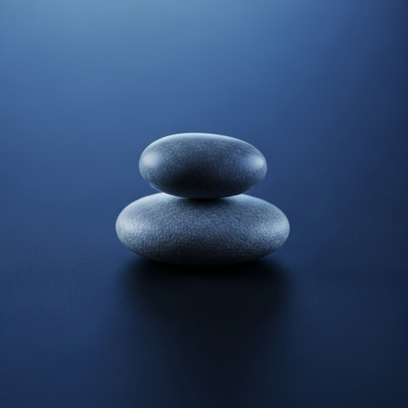 Zen stones on dark blue background. 3d illustration. Zen conceptの素材