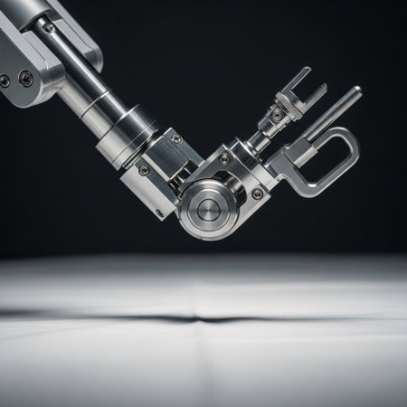 Robot hand with robotic arm on a black background. 3d renderingの素材