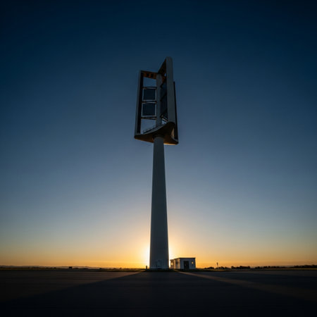 Basketball hoop on the runway of the airport in the evening.の素材