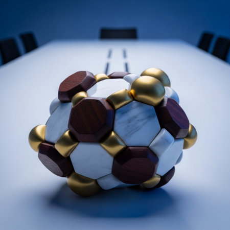 3d rendering of a soccer ball on a table in a conference roomの素材