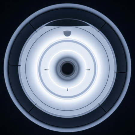 3d rendering of a CT scanner in a room with blue lightの素材