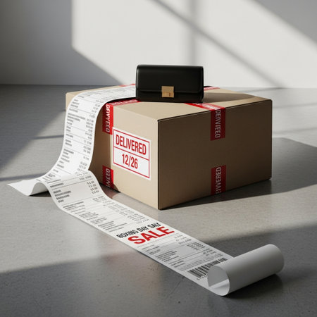 3d rendering of a cardboard box with a fragile sign and receiptの素材