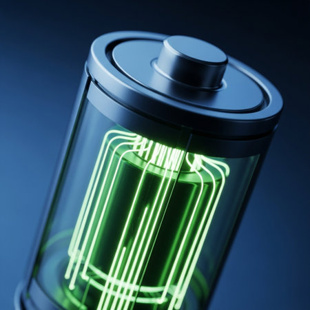 Close-up of a battery on a blue background. 3d renderingの素材