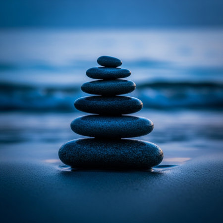 Stack of zen stones on the sea shore. Zen concept.の素材