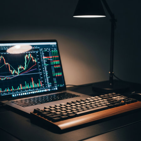 Stock market or forex trading graph and candlestick chart suitable for financial investment conceptの素材