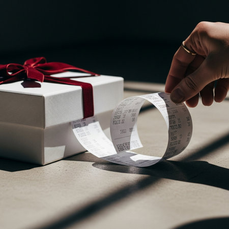 cropped shot of woman holding gift box with blank card and ribbonの素材
