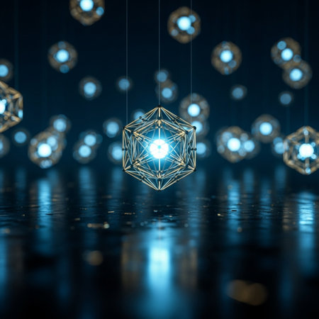Abstract 3d rendering of crystal ball with light effects. Futuristic technology background.の素材