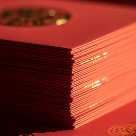 Close-up of a red envelope. Shallow depth of field.の素材