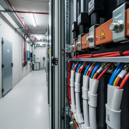 Electrical switchboard with electrical cables in server room. Electrical equipment.の素材