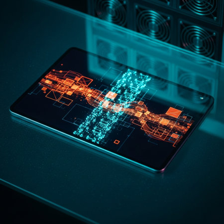 Smartphone with a circuit board on the screen. 3d renderingの素材