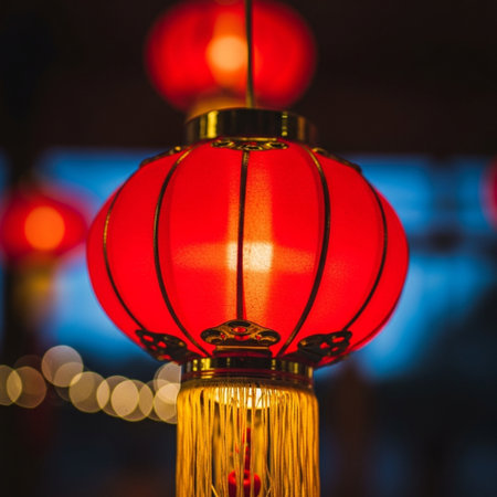 Red Chinese lantern with bokeh background,Thai style.の素材