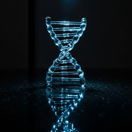 DNA molecule with reflection on black background. 3d render illustration.の素材