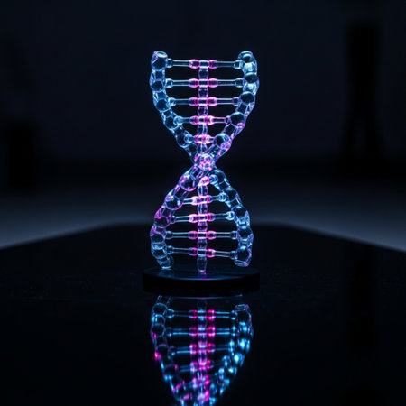 DNA model in blue light on a black background. 3d renderingの素材