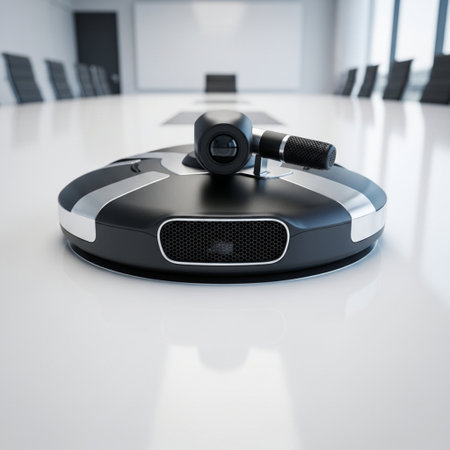 Robot vacuum cleaner in the meeting room. 3d rendering.の素材