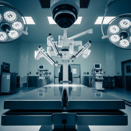 surgical instruments in operation room take with art lighting and blue filterの素材