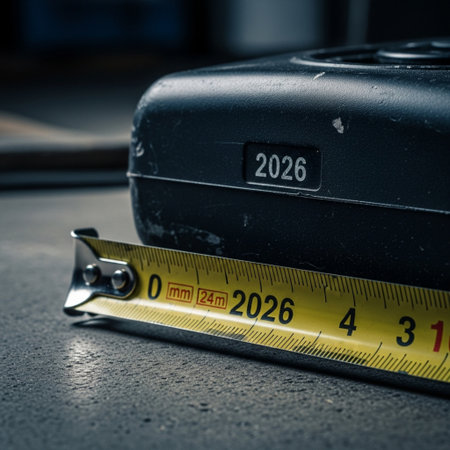 Tape measure on concrete floor with copy space. Toned.の素材
