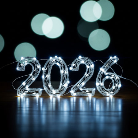 New Year 2016 glowing lights on a black background. New Year 2016 conceptの素材