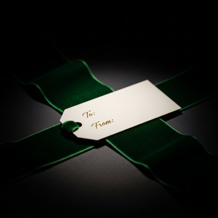 Black background with green satin ribbon and tag with text thank youの素材