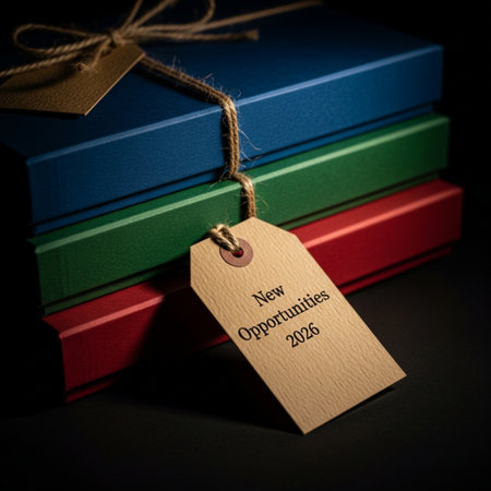 Stack of books with a tag with the text Merry Christmas and Happy New Yearの素材