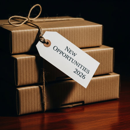 Gift boxes with a tag with the text New Opportunities 2019の素材