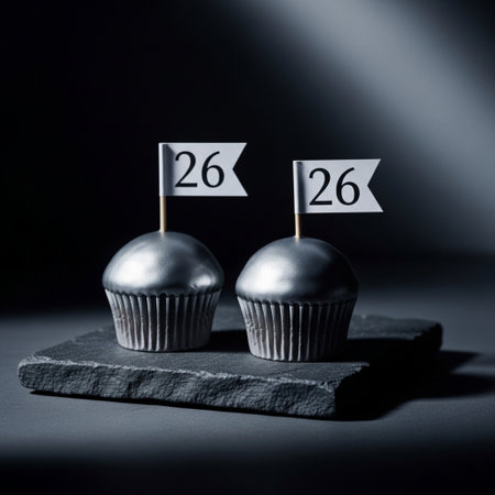 Two silver cupcakes with the date of the new year on themの素材
